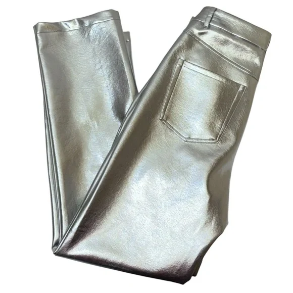 7 For All Mankind Silver Metallic Coated Straight Leg Pants Size Medium NWT - Picture 12 of 13